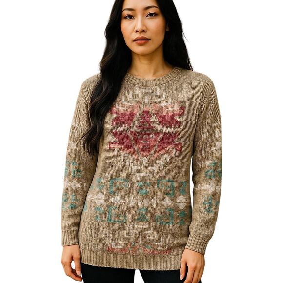 Ralph Lauren Aztec Knit Sweater Womens XS South Western Tribal Bohemian Boho - Picture 1 of 11